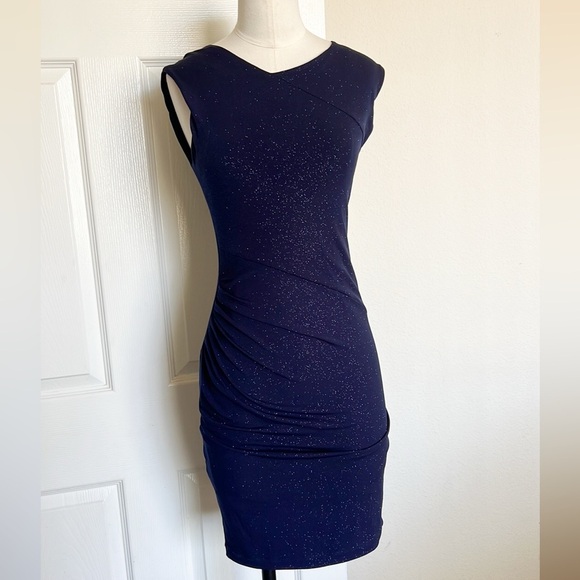 Alice + Olivia Annabelle Dress Navy Blue Sparkly Bodycon - Picture 4 of 8